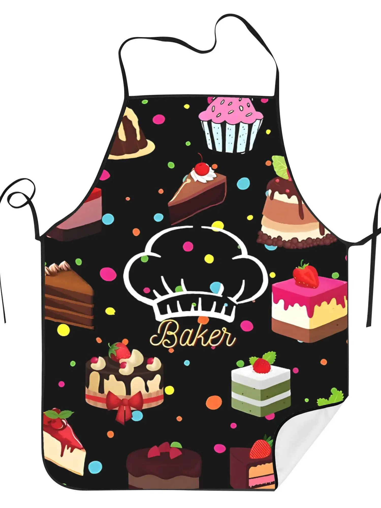Sweet Cake Pattern Apron, Cute Baker Hat Graphic Cooking Bib, Colorful Dessert Kitchen Decor, Gift for Pastry Chef