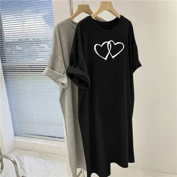 여성용 반팔 기본 튜닉, 반팔 O-넥 풀오버, 프린트 루즈 롱 탑, 시크 캐주얼 티셔츠, 여름 