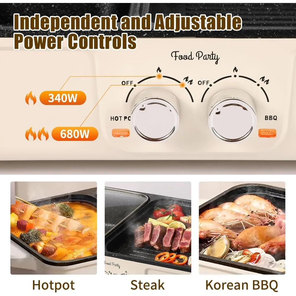 Hot Pot Electric Grill 2 in 1 Korean BBQ Grill Indoor Smokeless Hotpot Pot Electric Cooker Sahabu Shabu Pot Non Stick (Small)
