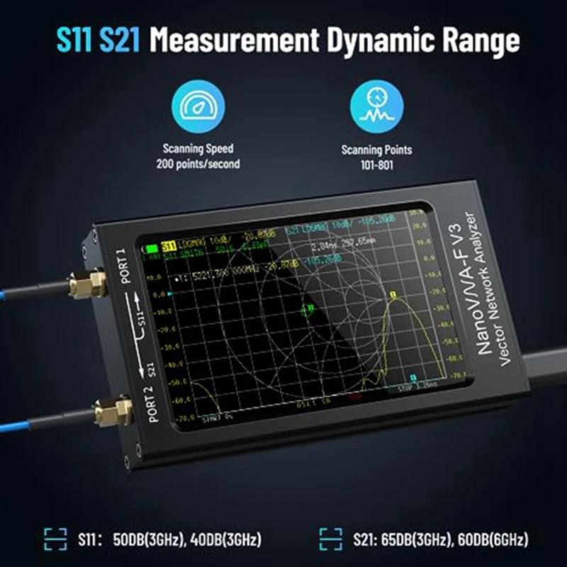 New Upgraded 6Ghz Nanovna-F V3 Vector Network Analyzer 4.3 Inch HF VHF UHF VNA Antenna Analyzer Tester Measures 801 Scan Points