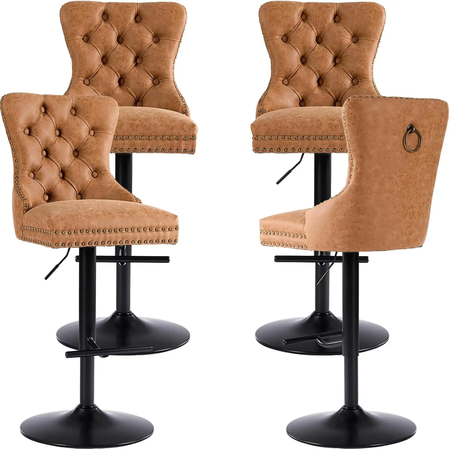 

PU Faux Leather Swivel Bar Stools Set Of 4, Counter Height Barstools For Kitchen Island, Adjustable Bar Chairs, Customized