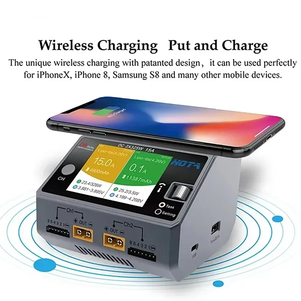 HOTA D6 Dual DC650W 15A 2 Channel Smart Charger for Lipo LiIon NiMH Battery Rc Drone Spare Parts with Wireless Charging thumbnail 4
