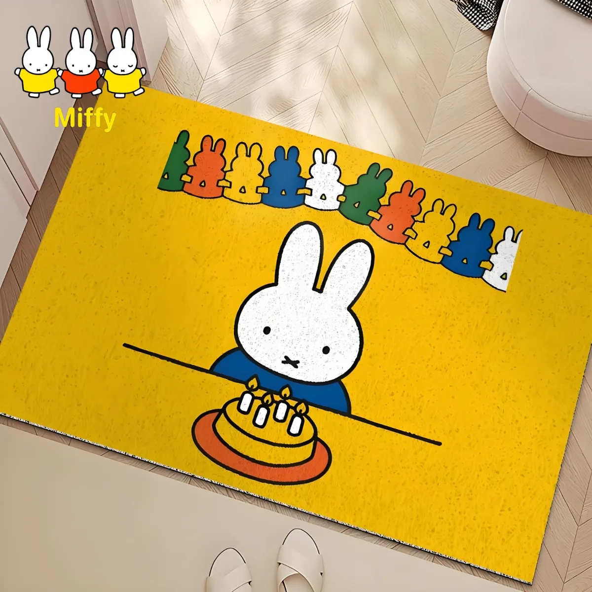 Kawaii Miffy Rabbit Floor Mat Entrance Door Silk Ring Foot Mat Foyer Dust Removal Anti-slip and Wear-resistant Foot Mat