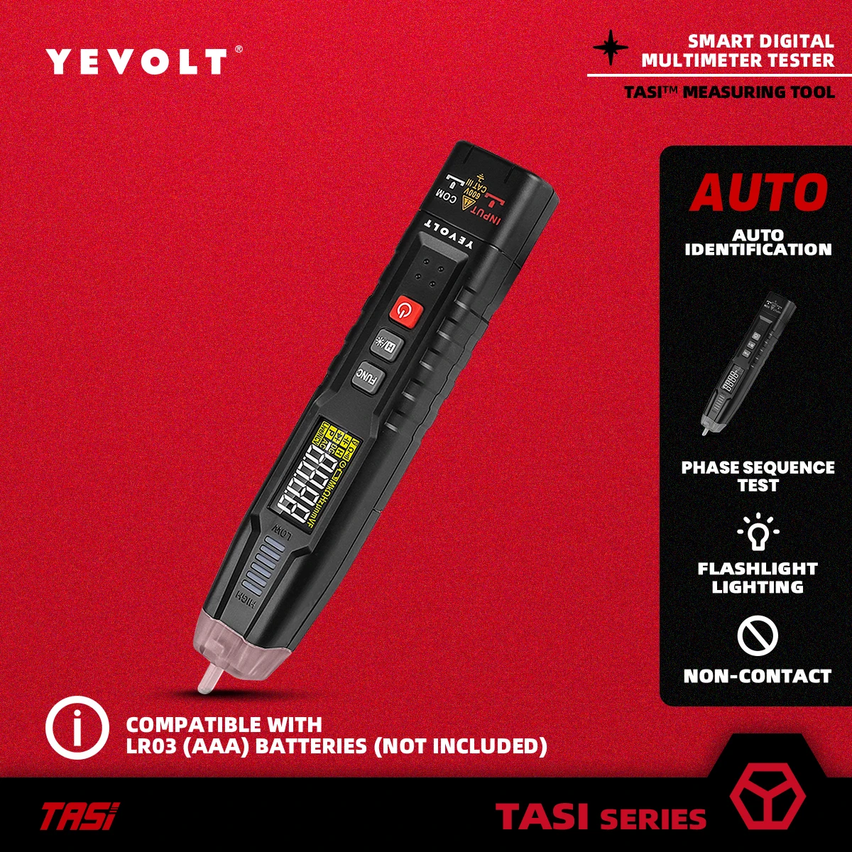 YEVOLT TA13C Smart Multimeter Voltmeter with NCV Measures DC AC Voltage, Resistance, Continuity, Phase, Handheld Voltage Tester