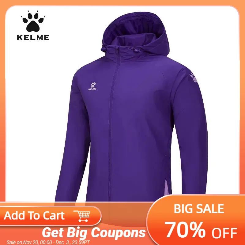 

Kelme Sports Windbreaker Men's And Women's Hooded Waterproof And Windproof Football Outdoor Training Running Jacket