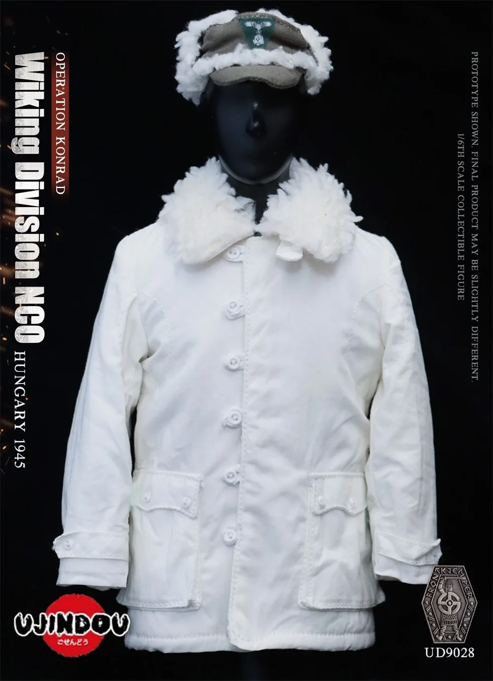 

1/6 UJINDOU UD9028 WWII Series Soldier Battle In Hungary 1945 Winter Military White Coat Long Overcoat Hat For 12" Action Figure