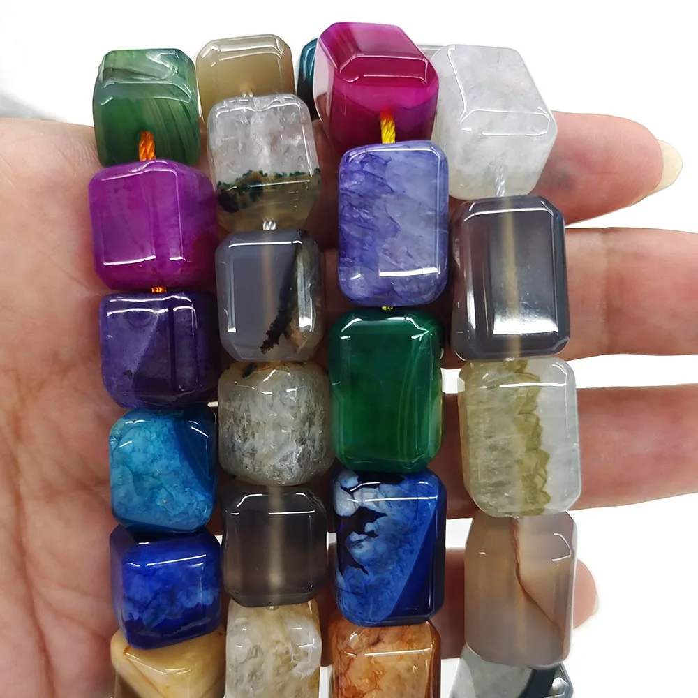 Two Size Rectangular Prism Bead Natural Stone Uruguayan Colorful and Gray Agate Reiki Crystal Beads for DIY Jewelry Making Gifts