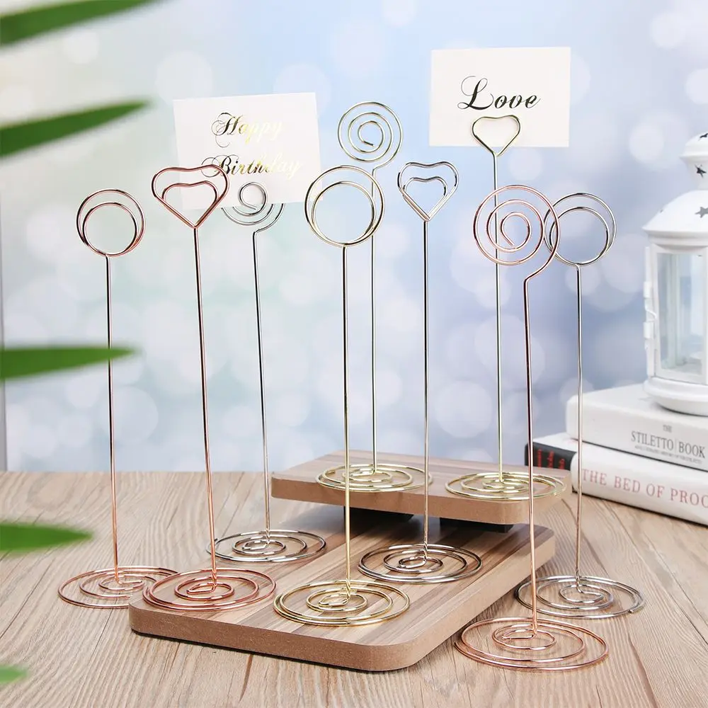 1pc Romantic Metallic Desktop Decoration Heart Shape Wedding Supplies Photos Clips Table Numbers Holder Clamps Stand Place Card