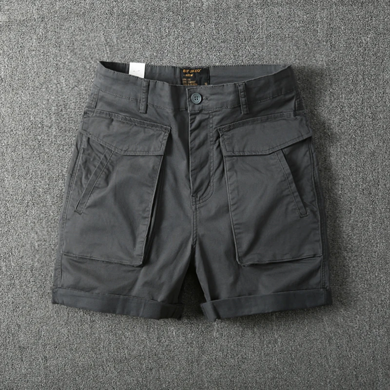 

Trendy Workwear ort Pants Men's American Retro Loose Elastic Big ket Five-Quarter Summer Mid-Calf Straight Leg Trousers