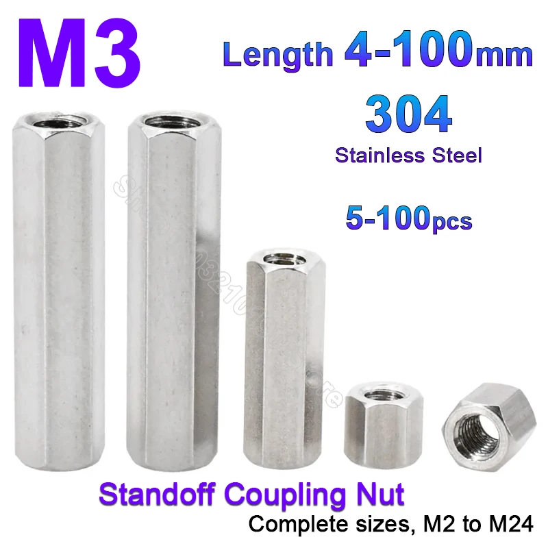 

M3 Hex Column Pillars 304 Stainless Steel Long Coupling Nut Motherboard Standoffs Hexagonal Board Rack Spacing Screw Bolt Spacer