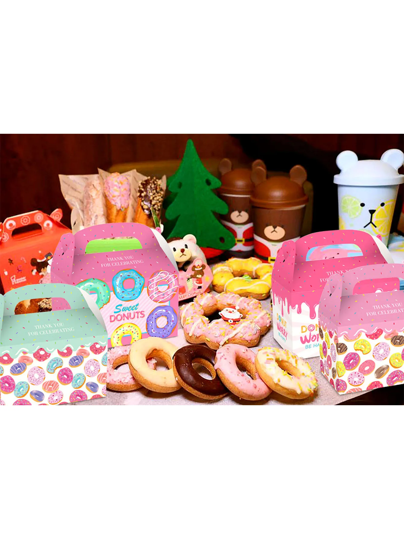 12 PCS Donut Party Bags Donut Party Bags For Kids Birthday Donut Party Favor Box Donut Goodie Bags Sweet Donut Party Supplies