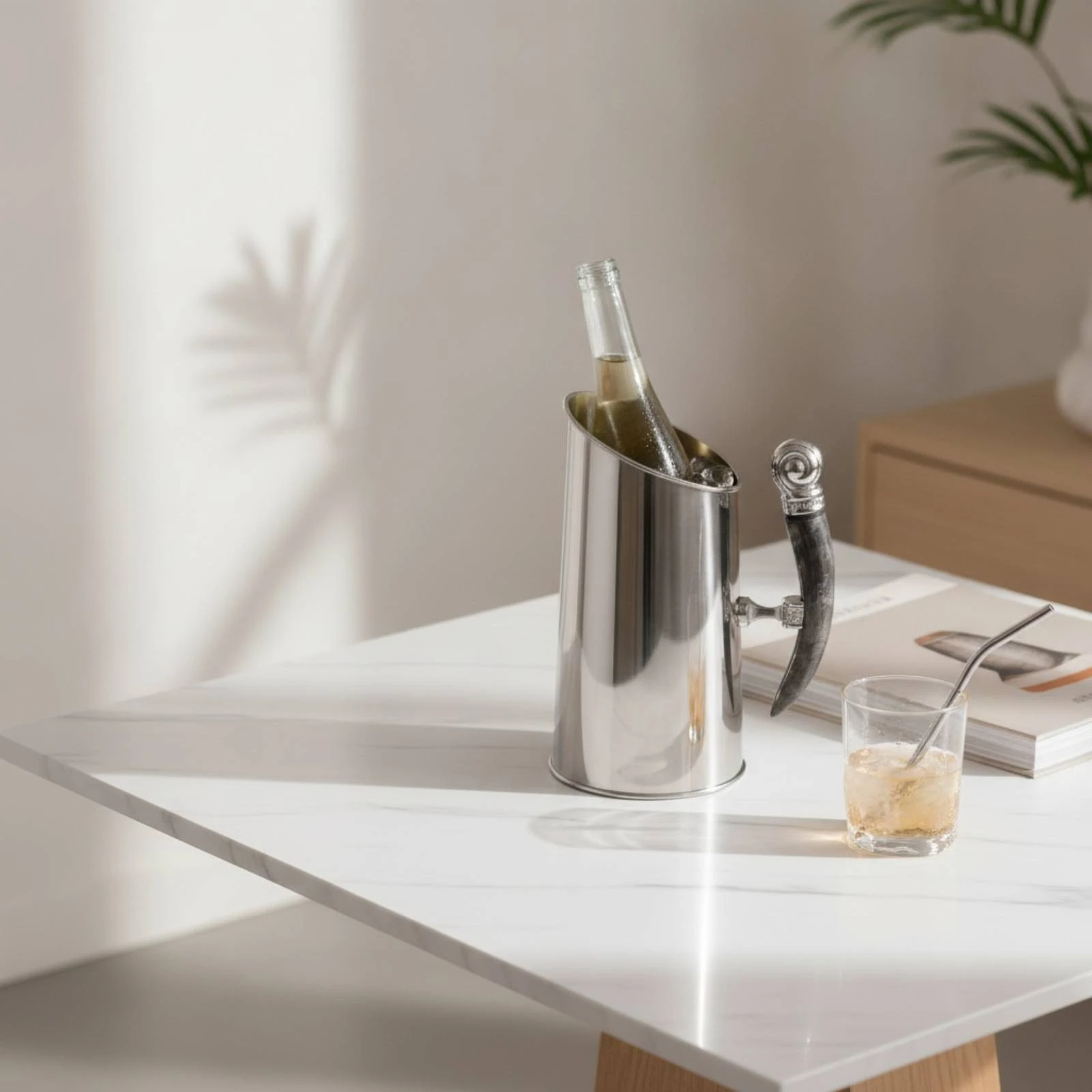 Ice Vessel with Handle Cylindrical Ice Vessel Vessel Stylish Sleek for Hosts, Bar Cart, Tabletop