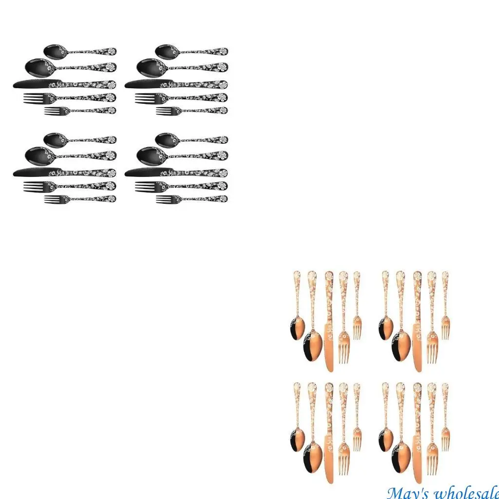 

20 шт. уникальный набор столовой посуды с цветочным принтом, столовые приборы из нержавеющей стали, столовые приборы 448A