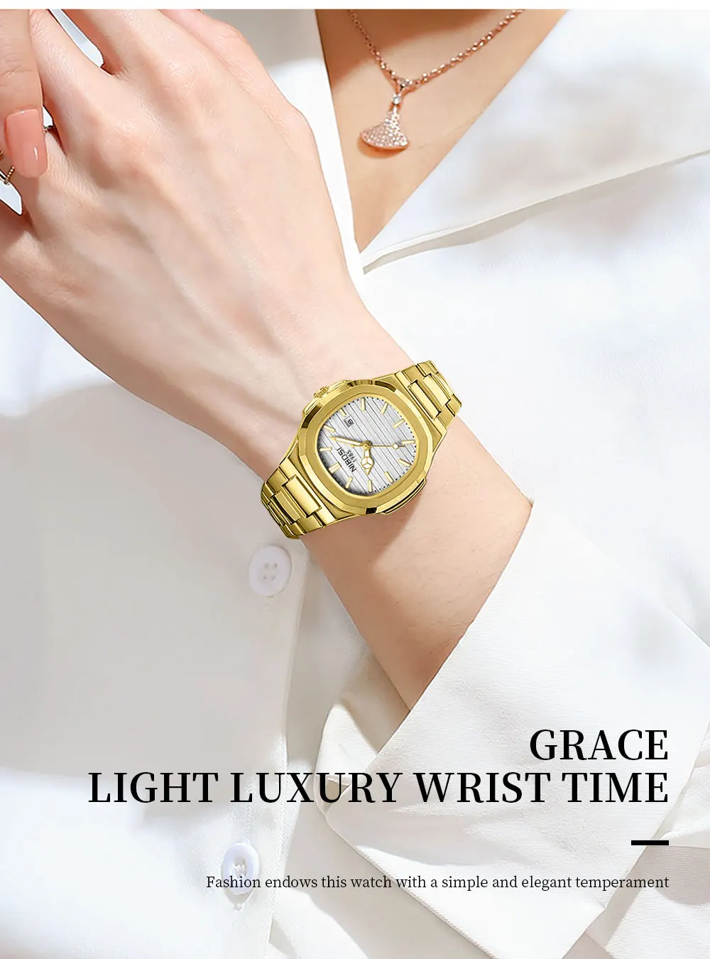 2 قطعة NIBOSI ساعات مربعة فاخرة للمرأة مضيئة مقاوم للماء تاريخ السيدات ساعة أنيقة المرأة ساعات كوارتز ساعات الإناث #6