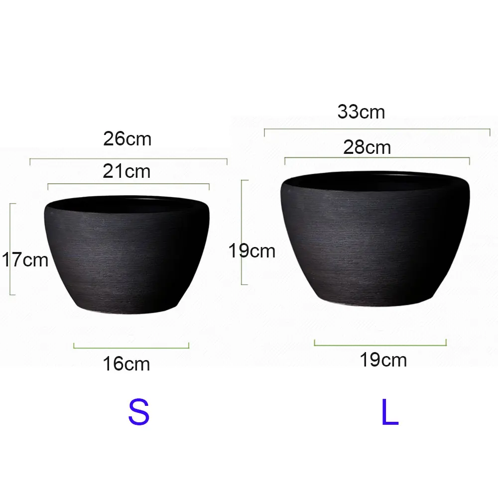 Solid Pure Black Ceramic Planter Pot Rough Matte Stone Color Fish Lotus Tank Large Bowl Porcelain Pot Plant Pot for Tree Flower