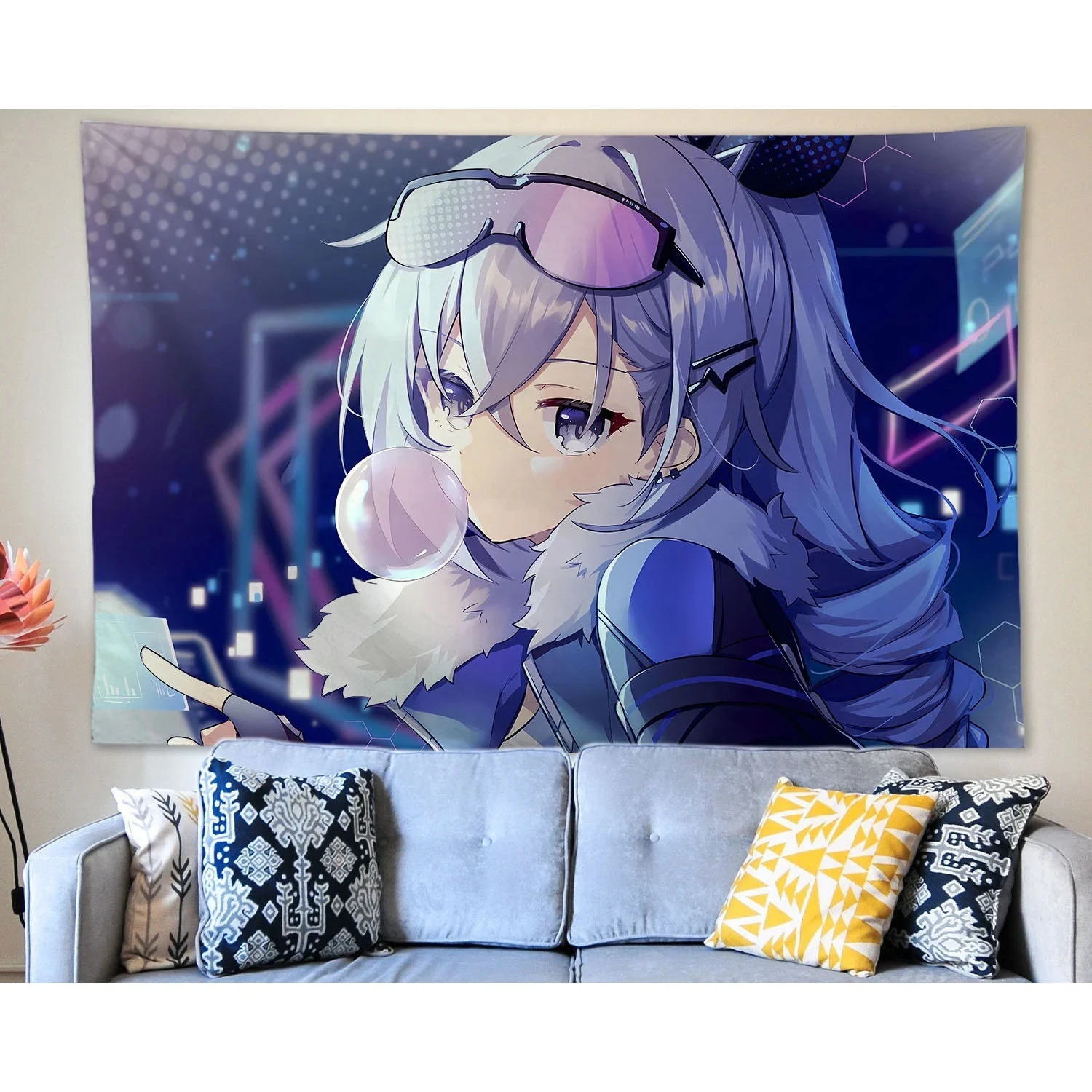 

Anime Tapestry Wall Hanging Honkai Star Rail Silver Wolf Tapestry Wall Art Home Decorations Living Room Decor Bedroom Dorm Gift