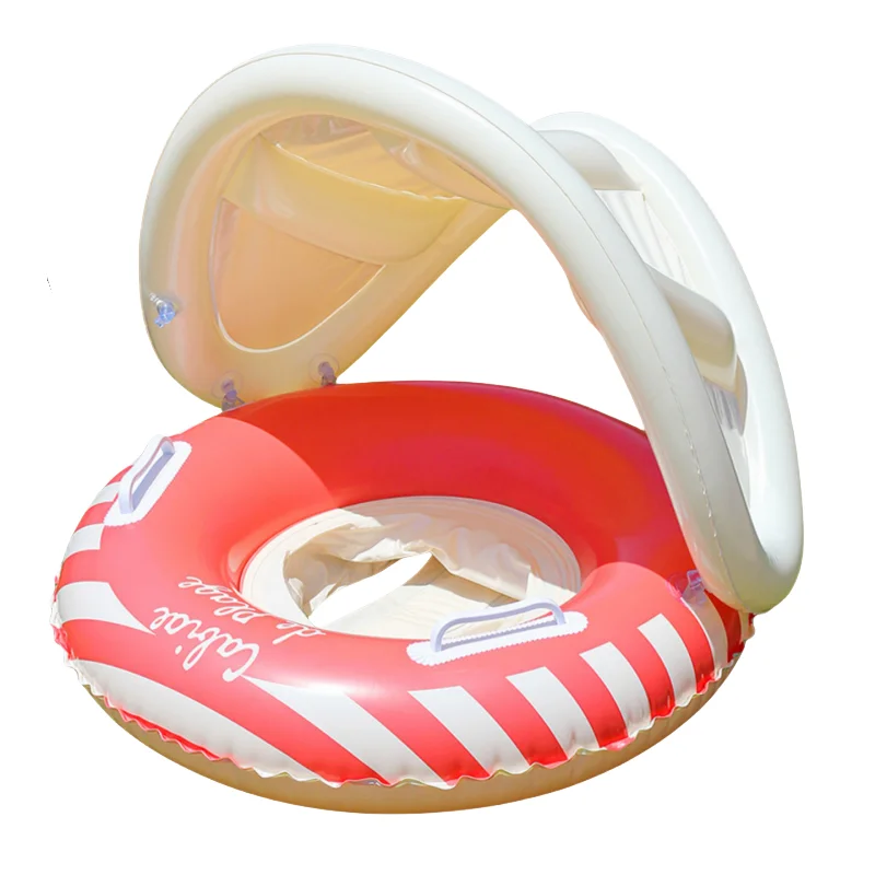 Nordic Style Baby Swim Ring with UPF50+ Sun Canopy, 0-3Yrs Adjustable Underarm Floats Safety Gear for Pool/Beach Vacation