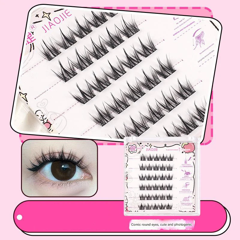 رموش صناعية ذاتية التطعيم طويلة وسميكة ومجعدة مناسبة للعيون المستديرة لإنشاء عيون لطيفة