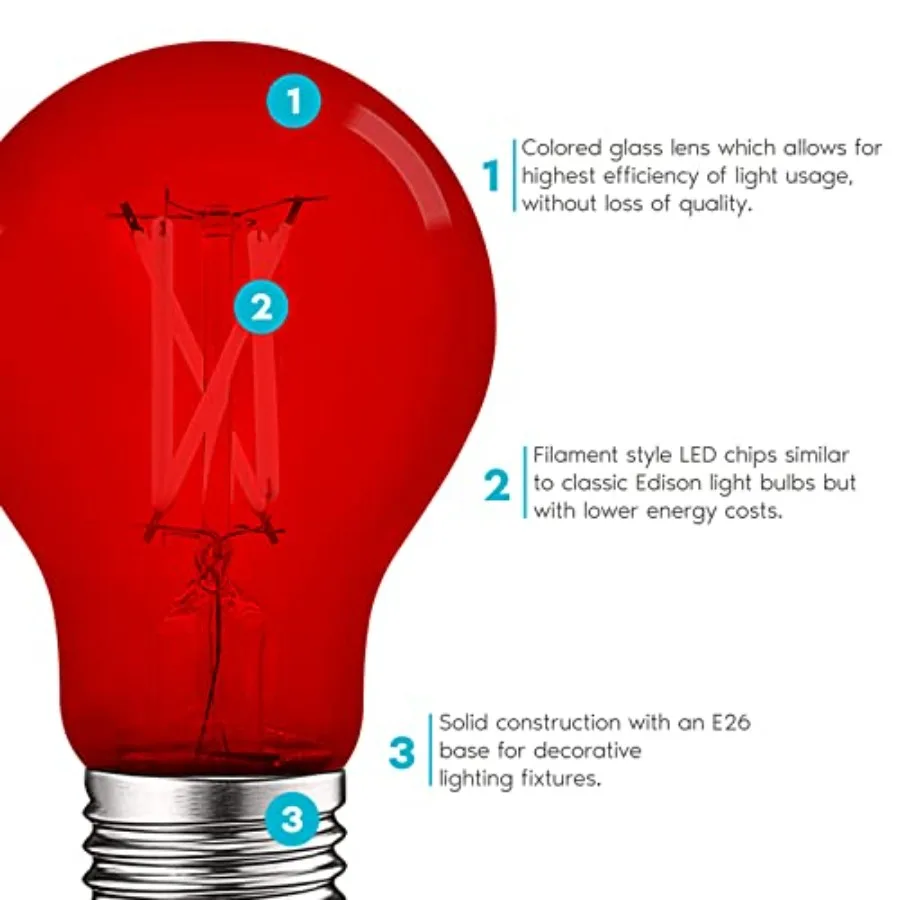 A19 Edison LED Light Bulbs, 4.5W 60W Equivalent,Colo Glass Filament, UL Listed, E26 Standard Base, Indoor Outdoor, Porch, Decor - view 5