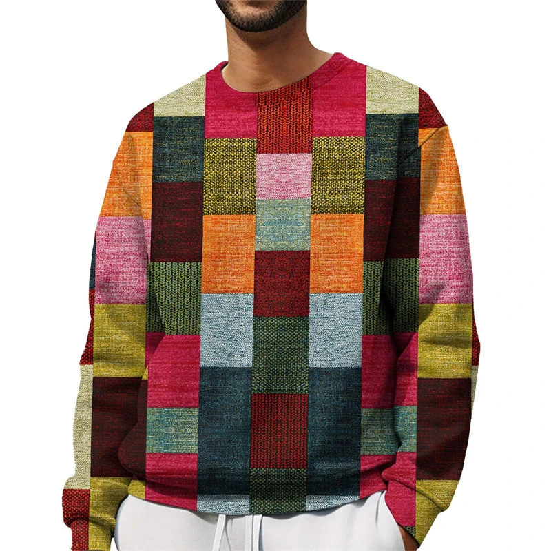 

Multi Color Patchwork Pattern Sweatshirt Men 3d Printed Polyester Crew Neck Hoodie Street Casual Oversized Pullover Sweatshirts