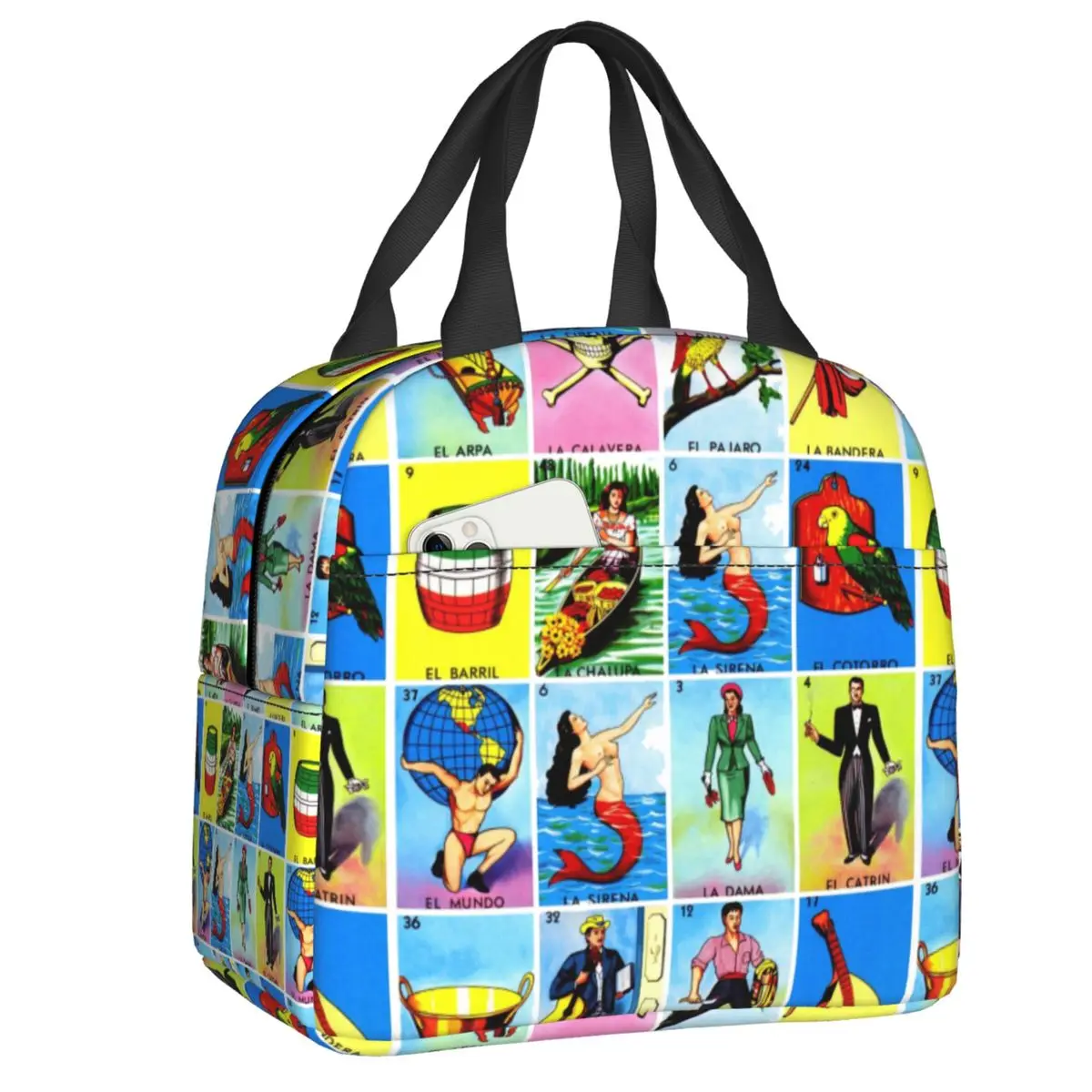 Custom Loteria Card Mexican Bingo Lottery Insulated Lunch Bags for Women Portable Thermal Cooler Food Lunch Box School Children