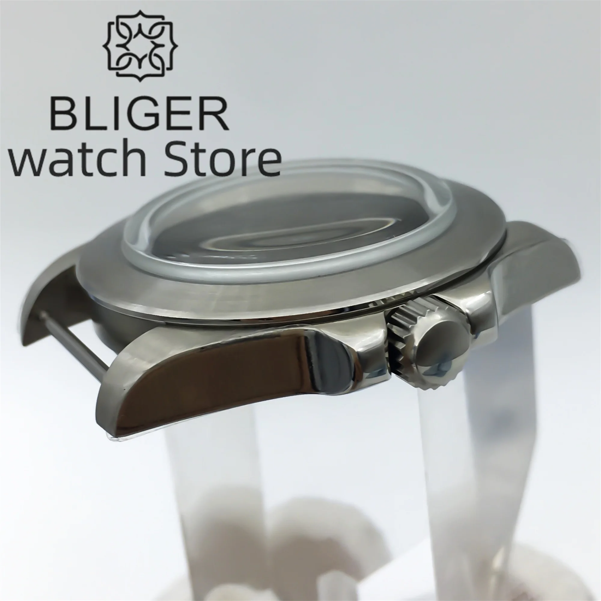 BLIGER 40 มม.สแตนเลสสตีลแปรงกรณี AR Blue Domed Glass แปรงคงที่ Slope BEZEL Fit NH34 NH35 36 ETA2824 PT5000 การเคลื่อนไหว