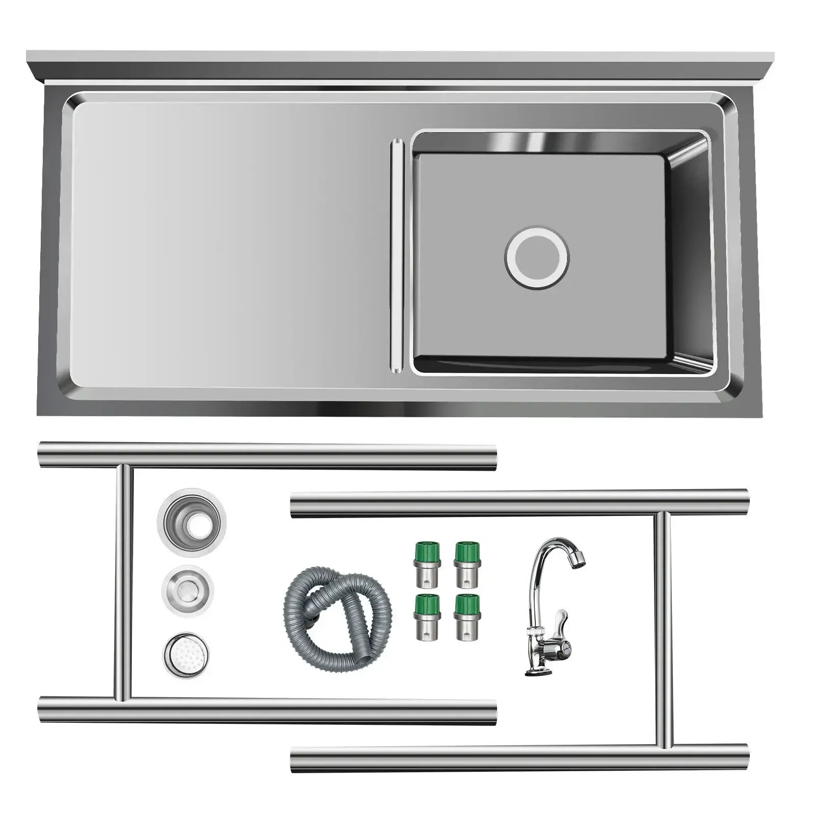 

Commercial Sink,Food Prep Stainless Steel Table Heavy Duty Table W/Sink and Faucet Stainless Steel Utility Sink with Drainboard