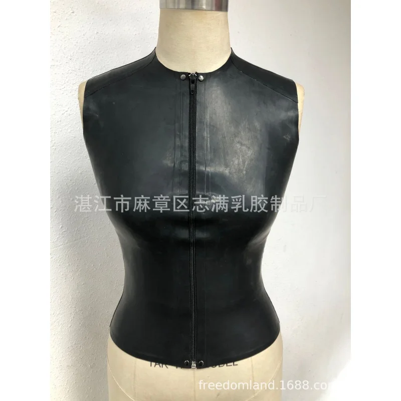 

Factory Direct Sales European and American Fashion Latex Clothing Women's Front Zipper Tight Latex Vest Top Latex Street Shot