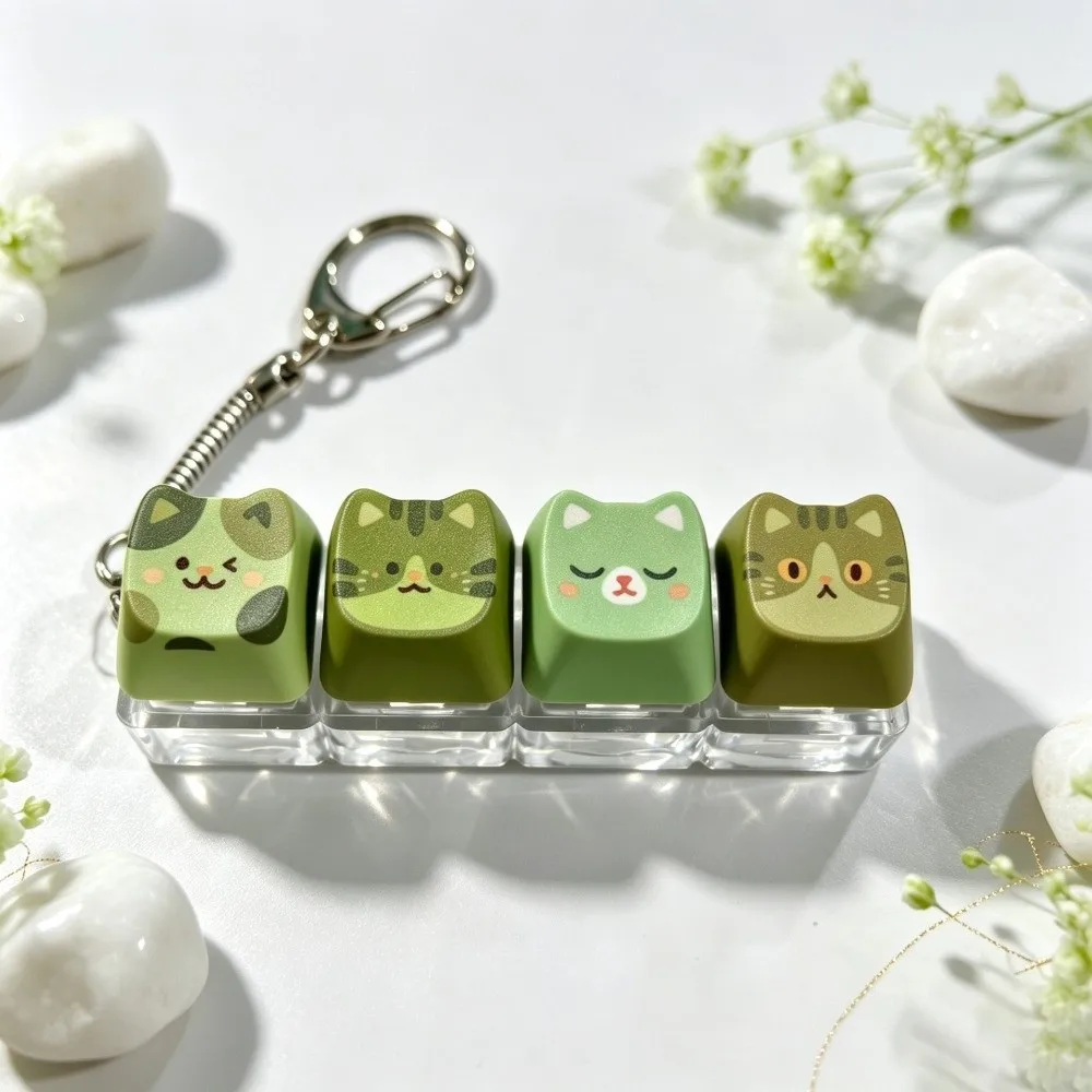 Cartoon Cat Mechanical Keychain Fidget Green Portable Keyboard Fidget Pendant Creative Fashion Relax Button Keycap Keychain