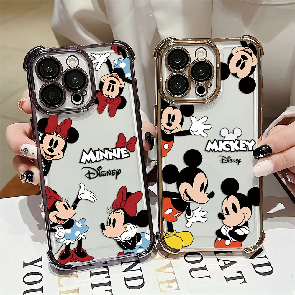 Cartoon Mickey Minnie Plating Case for Oppo Realme C55 C53 C30 C35 C33 C31 C15 9 7 5 5S Pro Plus 4G 5G Anti-Fall Airabag Cover