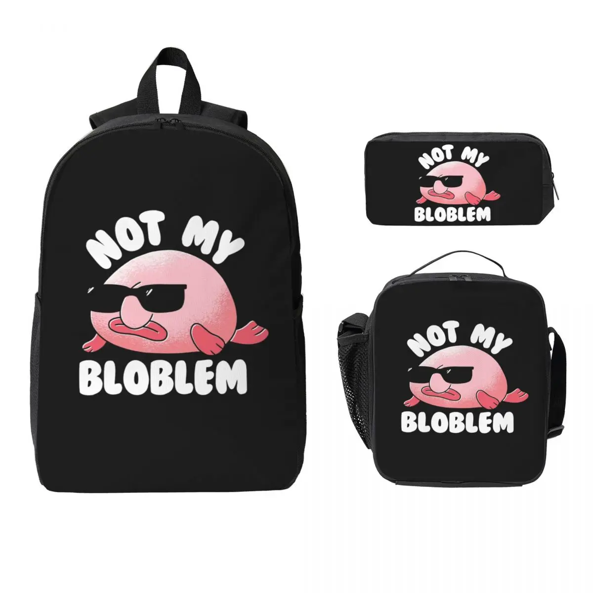 

Blobfish Not My Bloblem Not My Problem Backpack BookBag School Bag Computer Shoulder Bags 3ps Insulated Lunch Bag Pencil Case