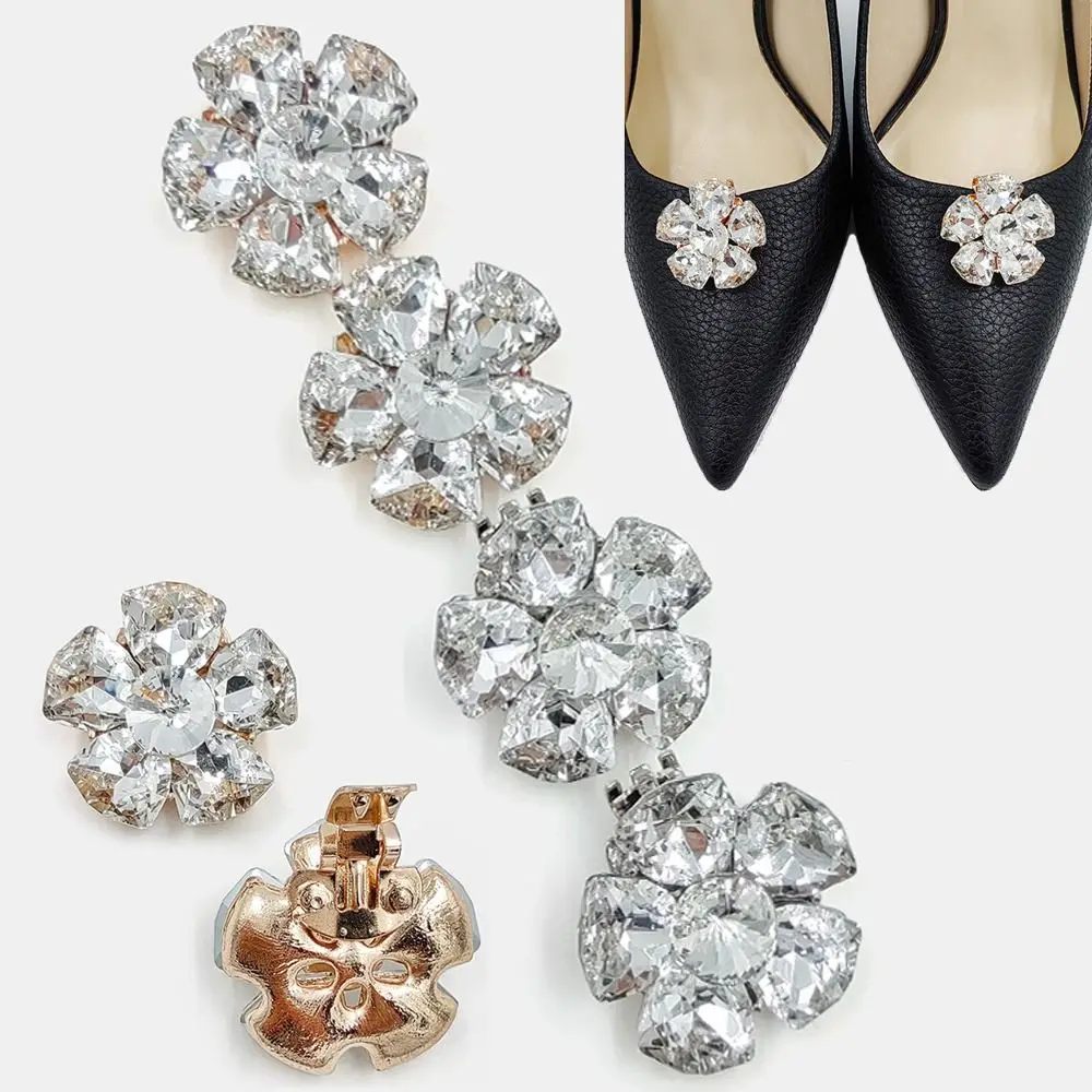 1 Pair Metal Detachable Women's Shoe Buckle Accessories Plum Shaped Glass Shiny Rhinestone High Heel Decorations