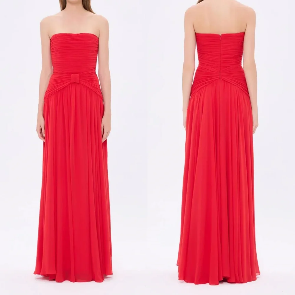 

Customized Intricate Fashion Chiffon Pleat Ruched Draped A-line Strapless Long Dresses Bespoke Occasion Dresses Sizes Available