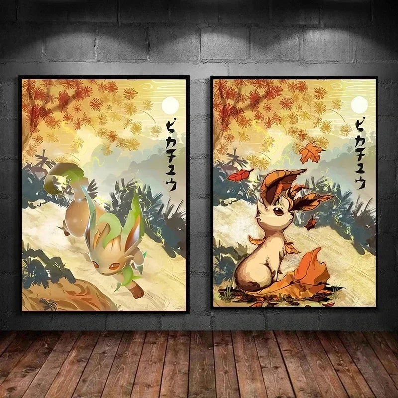 Pokemon Peripheral Posters Pikachu Eevee Gyarados Charizard Anime Figures Canvas Painting Wall Decoration Poster Colourful Gift