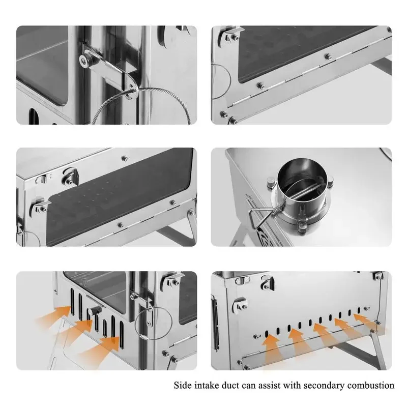 Fornello da campeggio per legna da ardere forno per stufa a legna portatile pieghevole in acciaio inossidabile con bruciatore ultraleggero per