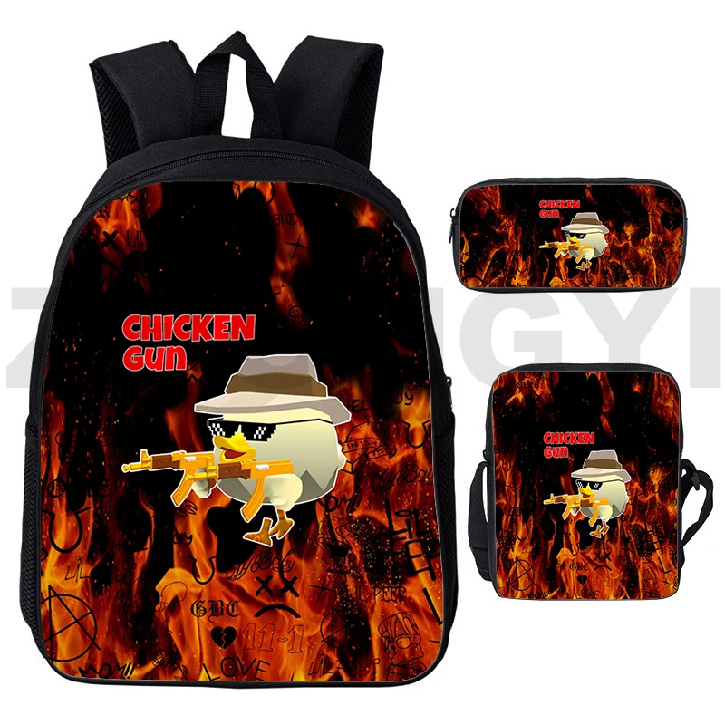 Fashion 3D Chicken Gun Game Backpack Men 3 Pcs/Set Laptop Daily Elementary School Bags Girls Cartoon Chicken Gun Mochila Pen Box