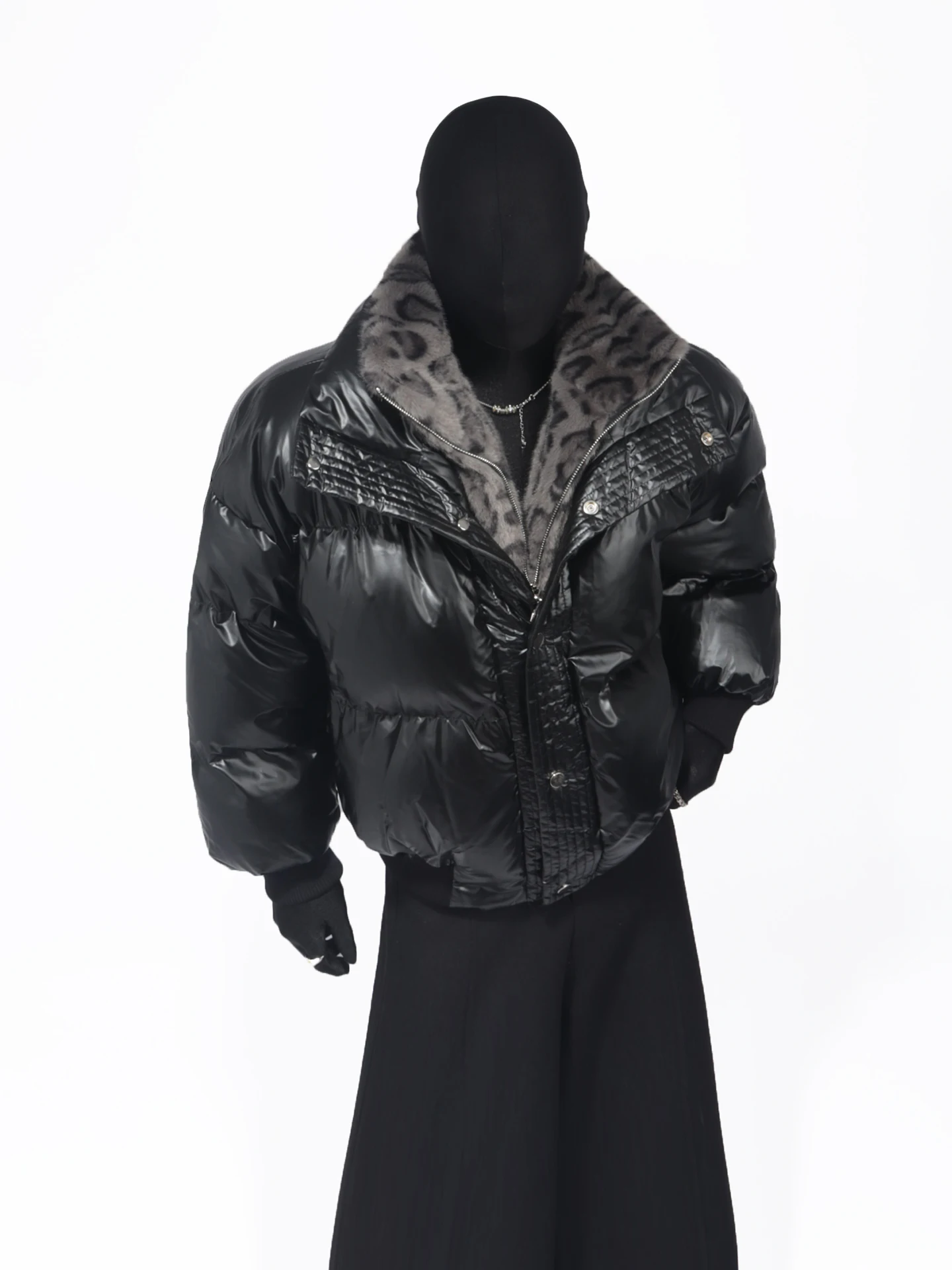 2025 Men's Winter New Glossy Leopard Print Versatile Short Style Faux Two-Piece Cotton Jackets Zipper Thick Long Sleeve Parkas