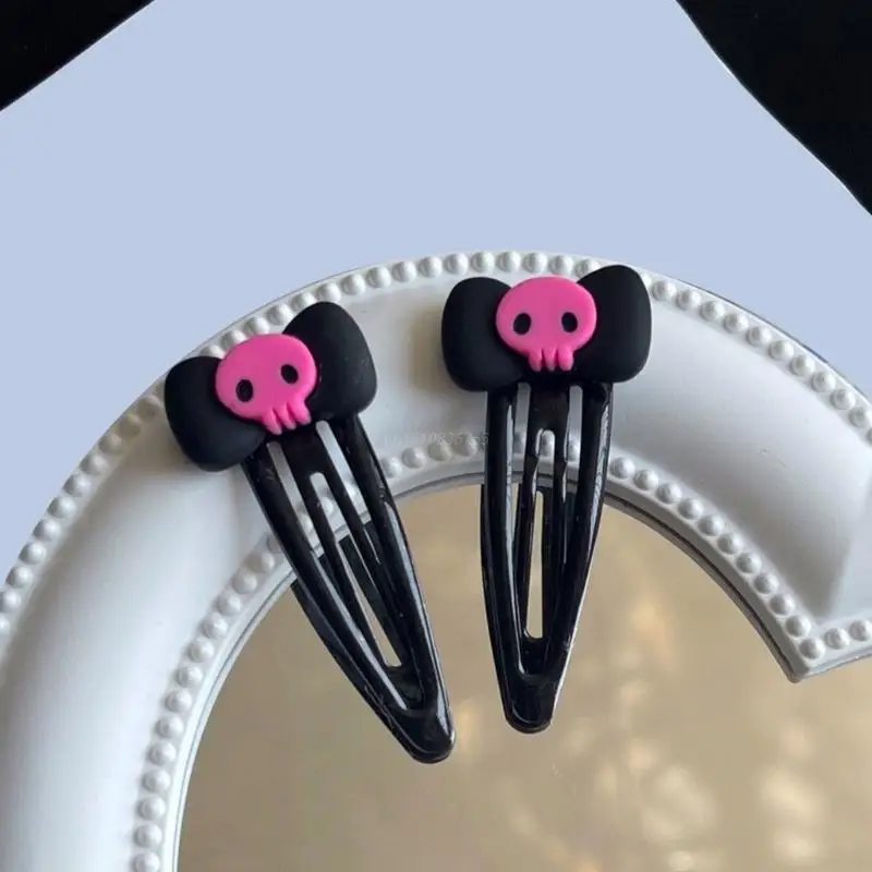 1PC Sweet Hair Clip Lovely Bowknot Skull Shape Snap Hairpin Black/ Purple Hair Clip for Spring Summer Hairpins