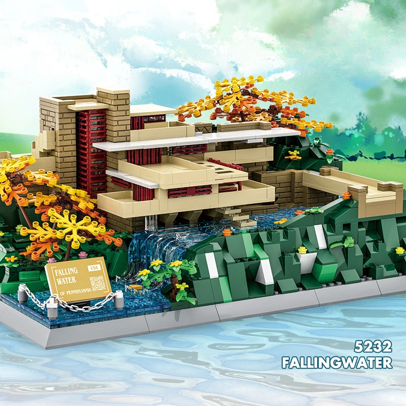 moc Pennsylvania USA flowing water villa building small particle building block construction ornament compatible