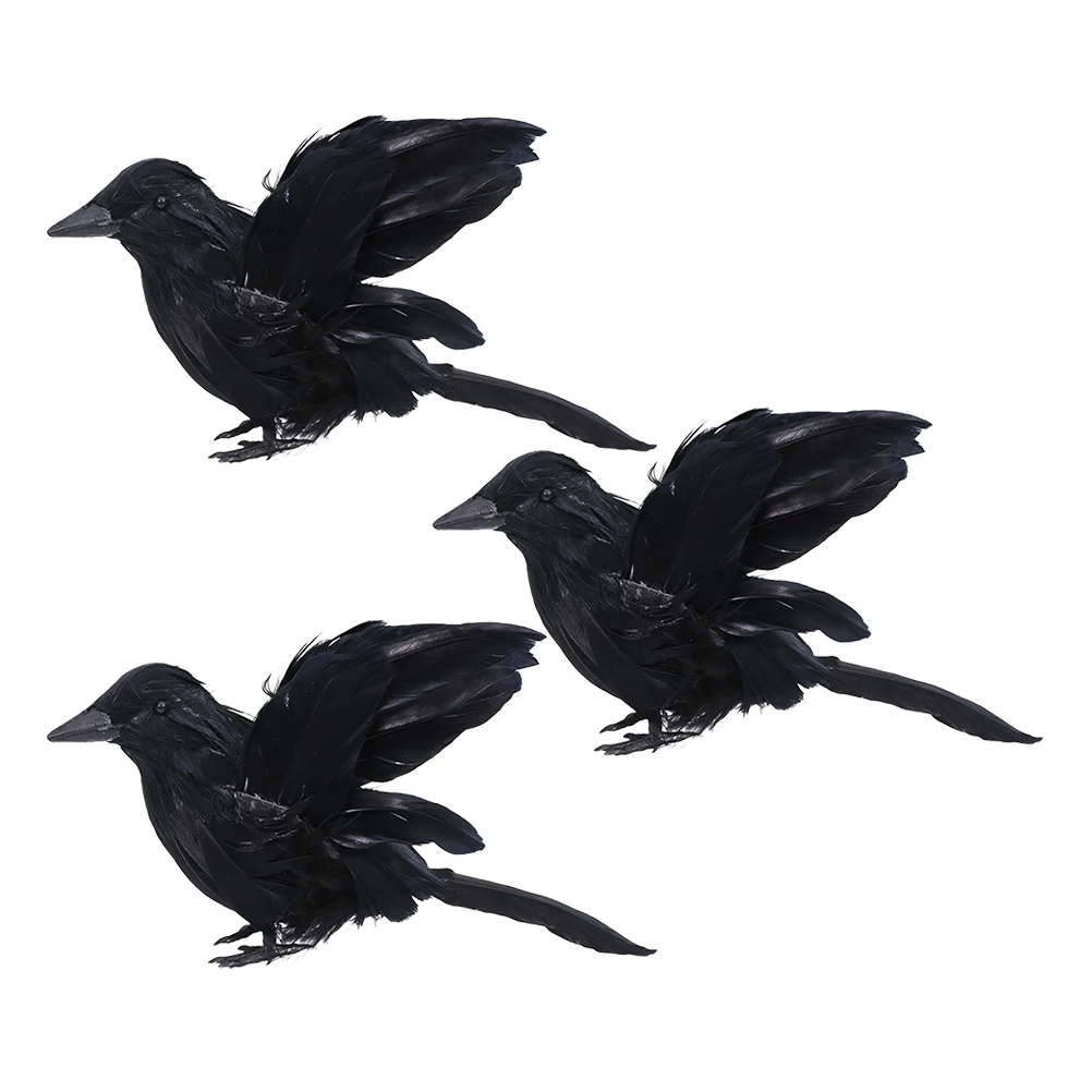 

3 Pcs Crow Ornament Decorative Feathered Hang Easter Decorations Decors Bird Adornments Halloween Accessories Music