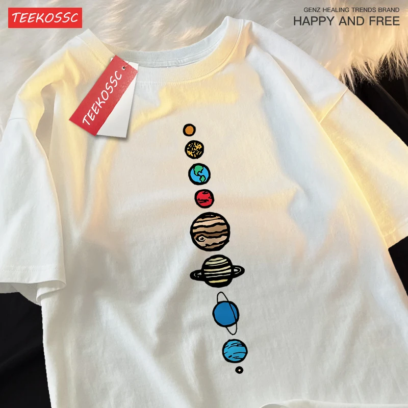 Die neun großen Planeten der Sonne T-Shirts Mann übergroße Schweiß T-Shirt lose Sommer Kurzarm Streetwear Baumwolle T-Shirt Paar