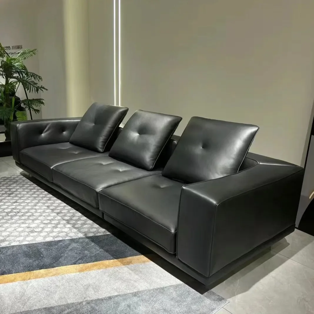 Italien, minimaliste, importé, première couche de peau de vache, salon, ménage, canapé à rangée droite