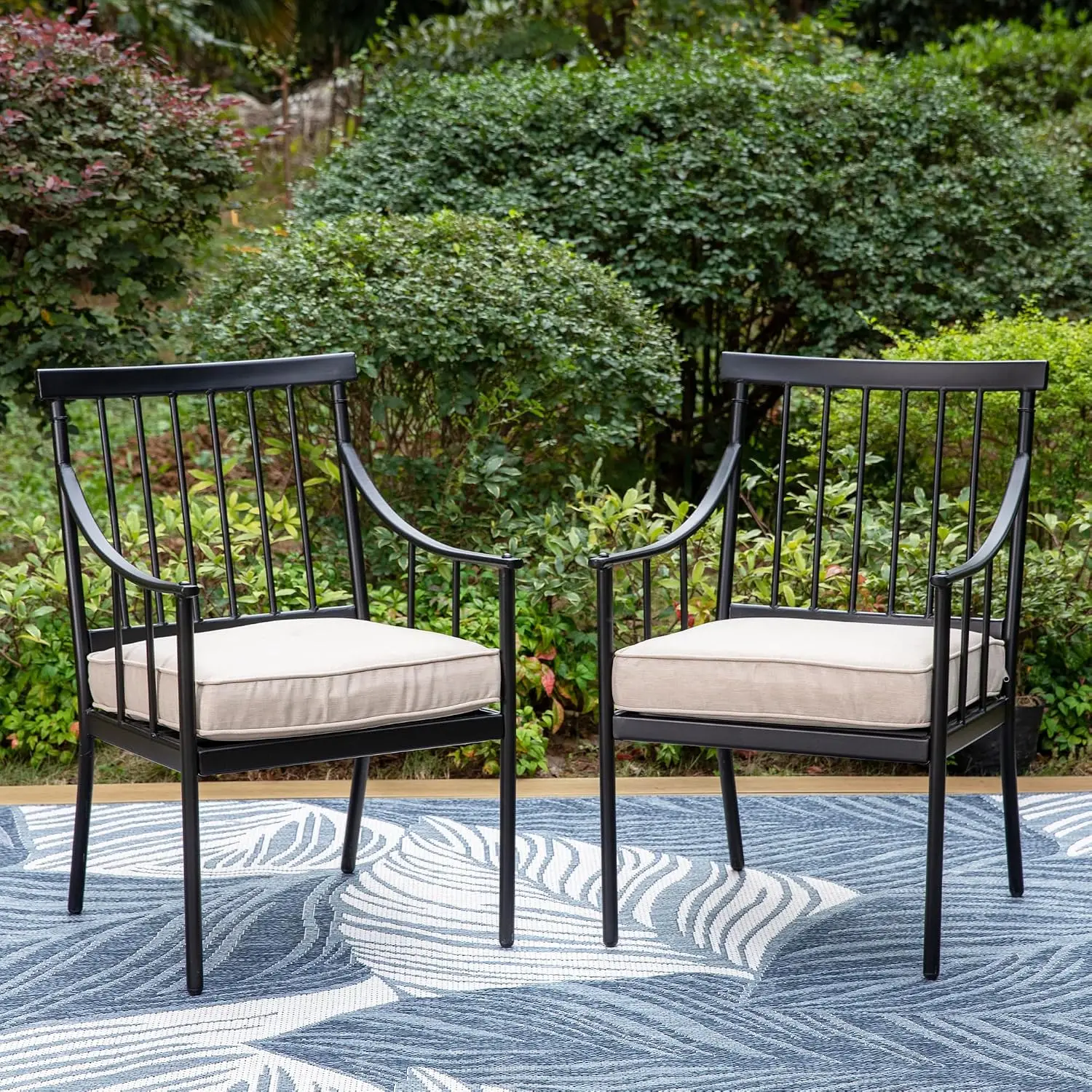 Patio Dining Set Steel Frame Beige Cushion 300lbs Capacity, Customized
