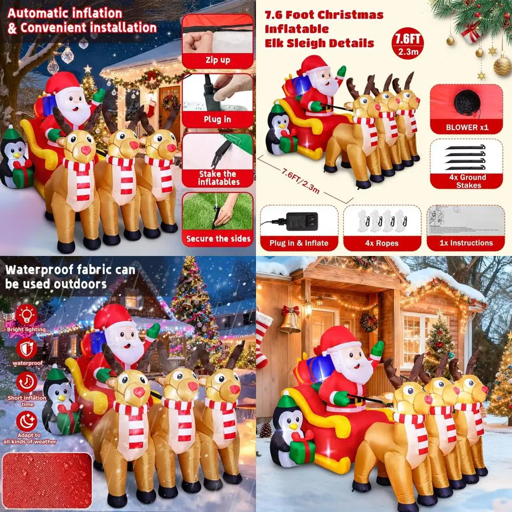 

7.6ft Santa Sleigh Reindeer Inflatable Outdoor Christmas Decoration with LED Lights for Holiday Yard