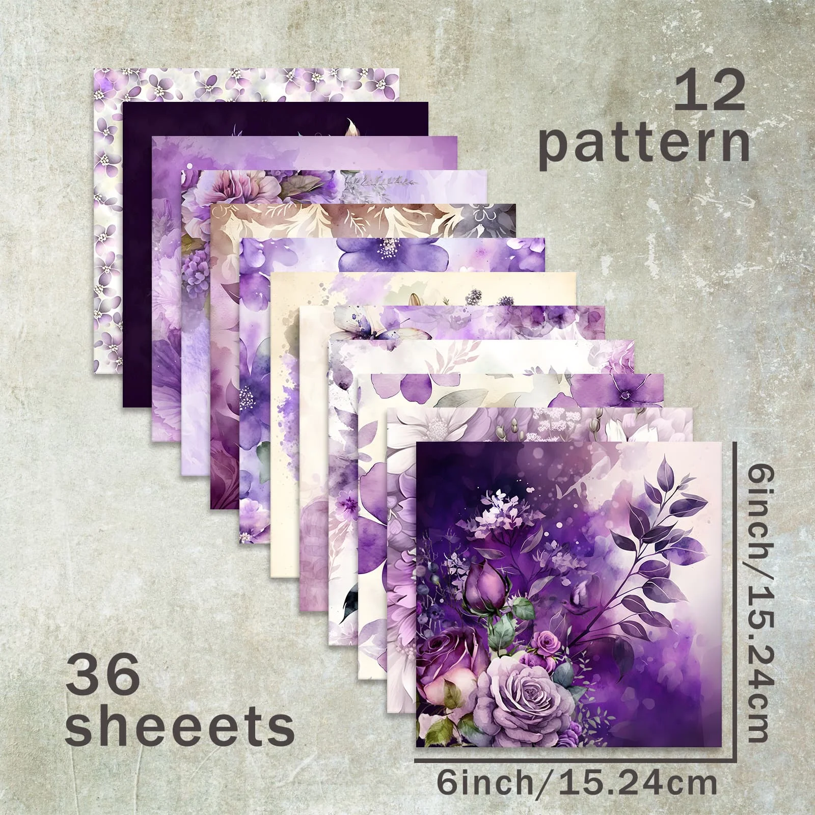 36 Sheets 6inch (Purple Flower Background) Clipping Thin Paper for Bullet Diary, Junk Magazine, Greeting Card Background