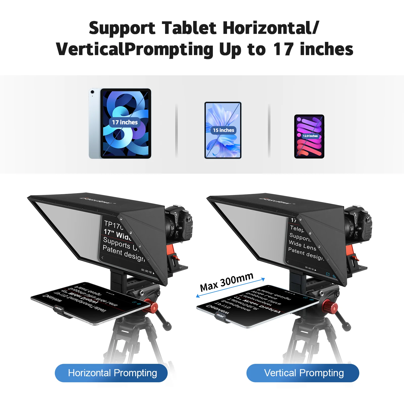 Teleprompter TP170 Portable Kit for 17 Inch Tablet - Support DSLR Camera / Camcorder Shooting Video Platforms to TikTok/YouTube