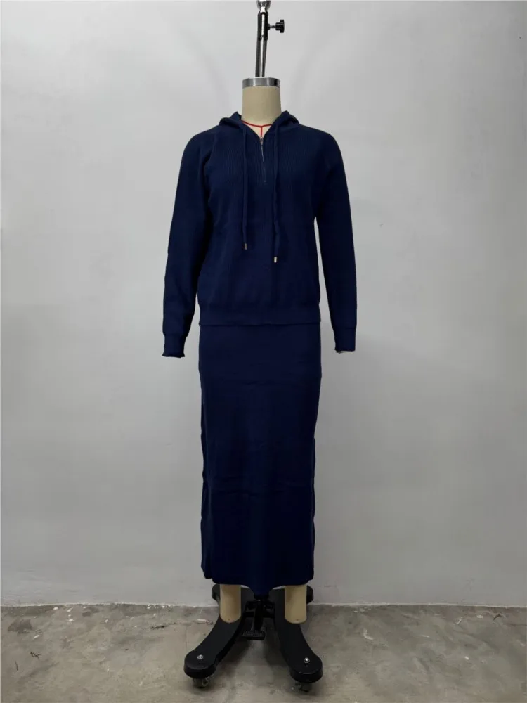 Damesmode Casual rokset Herfst en winter Eenvoudige effen kleur Sweatshirt met lange mouwen en capuchon Slanke rok Tweedelige sets