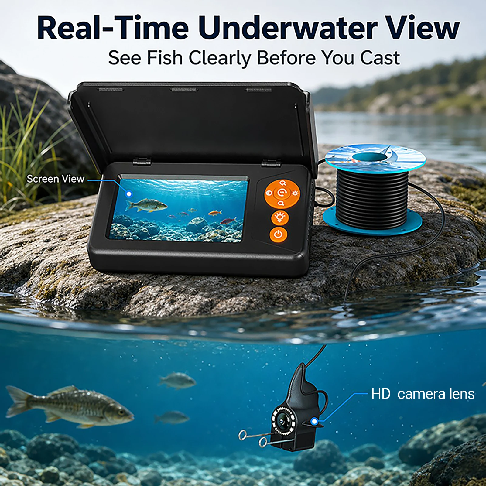1080P HD Underwater Camera Fish Finder Monitor Night Vision Depth Finder Sonar Portable Ice Lake Sea Boat Fishing Rechargeable