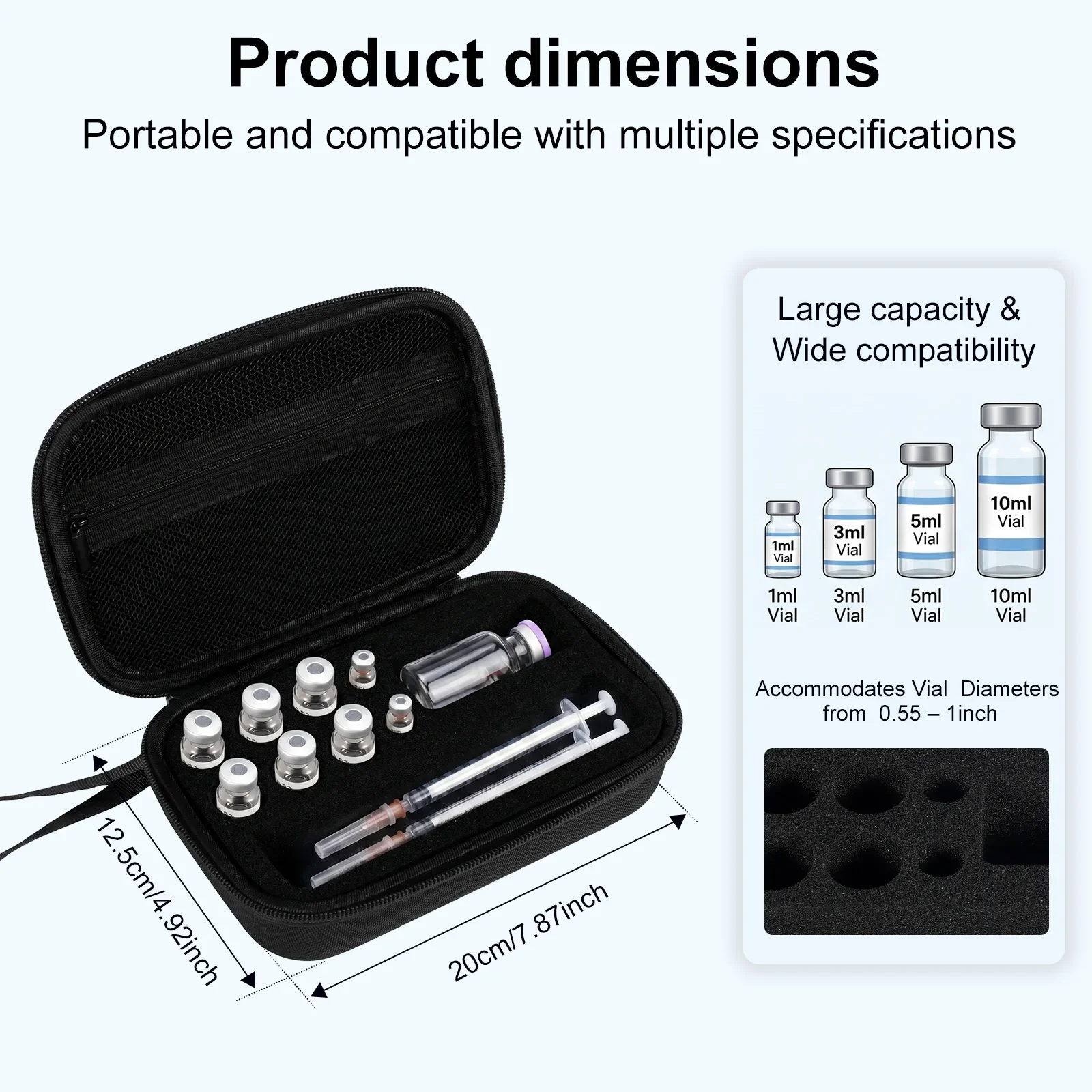1/3/5/10ML Insulin Vials Storage Case Waterproof Portable Peptide Organizer Bag Travel Insulin Storage Box for Fridge Freezer