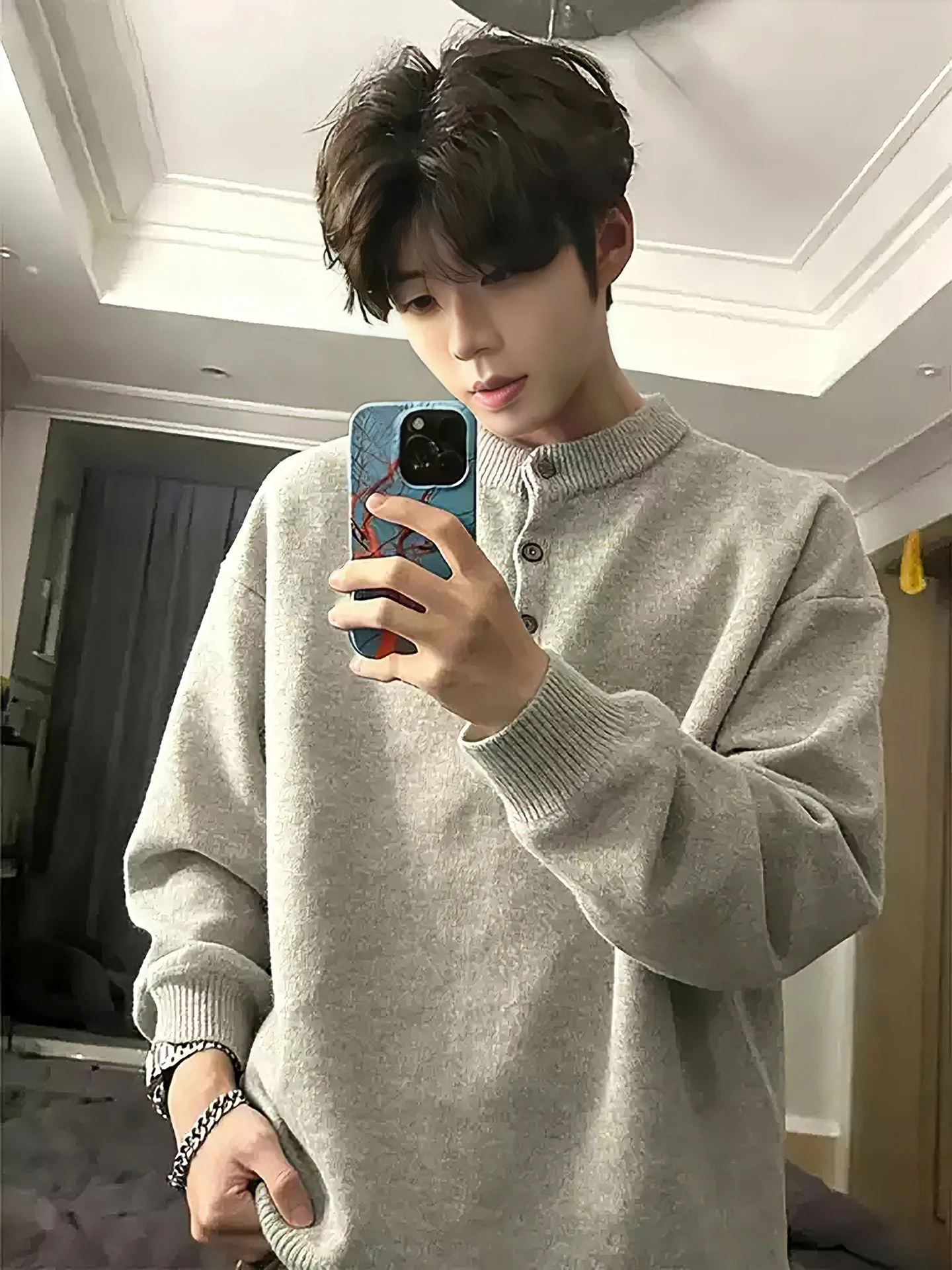 

ay American Sle Henry Collar Knitwear Men's Winter Lazy High-End Feeling Inner Match Warmth Knitted Sweater Base Layer